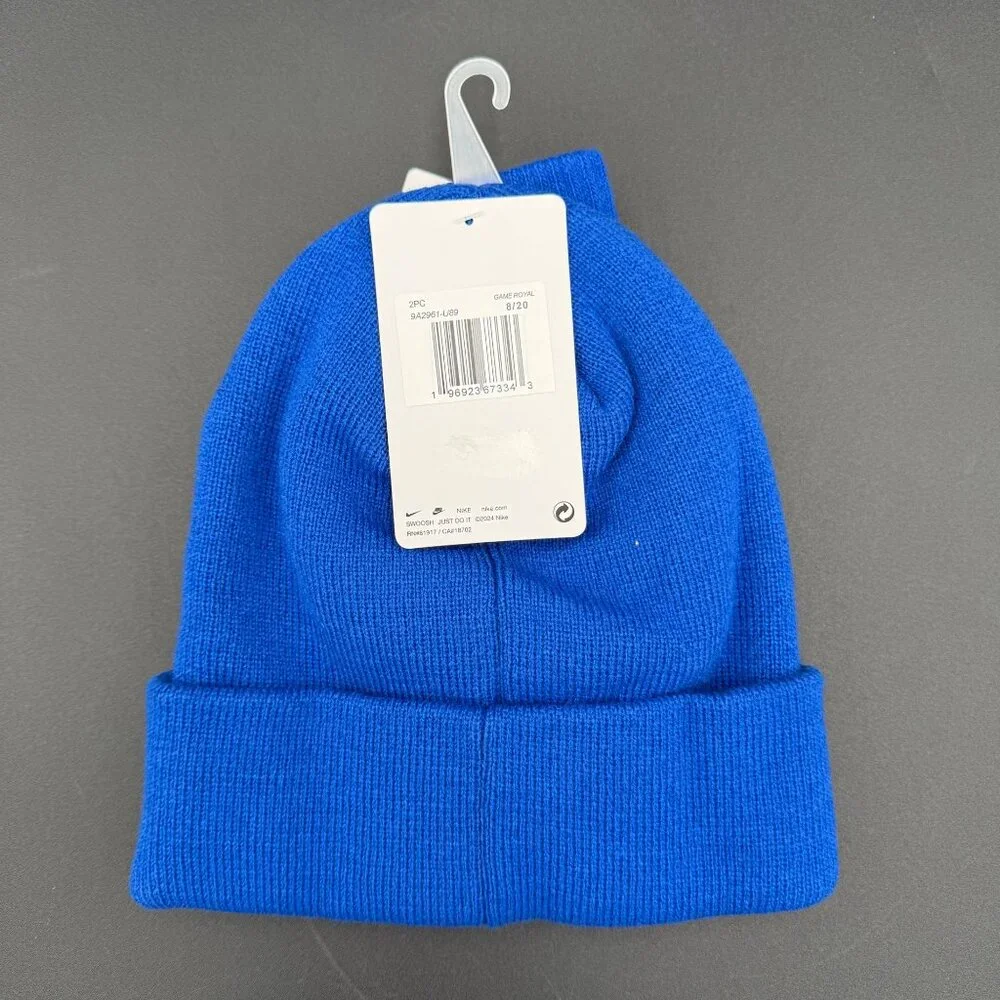 Nike Beanie & Gloves Set Kids Boys‎ Unisex Girls Logo Blue White Knit